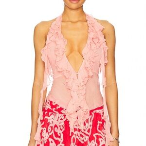 Lovers + Friends Pink Ruffle Blouse